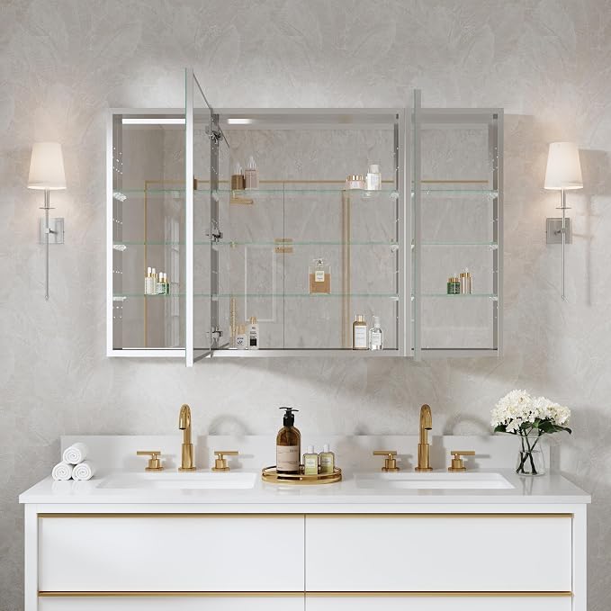 WELLFOR 48" x 30" Rectangle Medicine Cabinet Mirror, Surface Mount or Recessed - Image 12