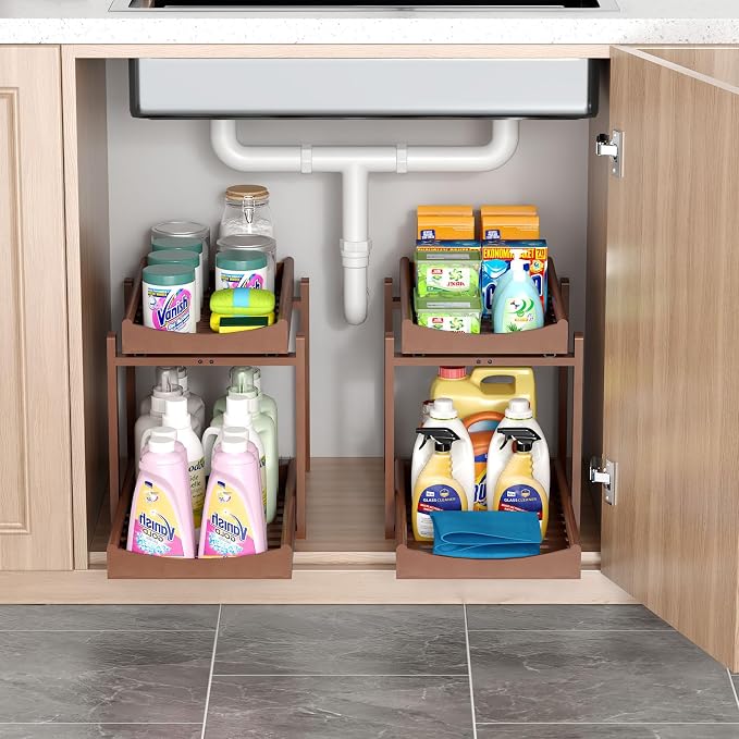 Bamboo Under Sink Organizer and Storage, 2 Pack Pull Out Cabinet Organization - Image 5