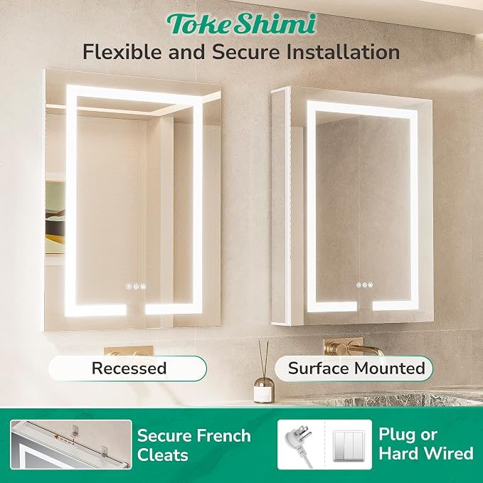 TokeShimi 36x24 Lighted Medicine Cabinet Mirror - Image 8