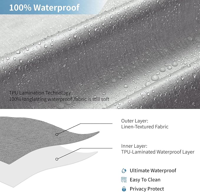 2-in-1 Waterproof Long Fabric Shower Curtain or Liner, Linen Textured, 78 Inch - Image 5