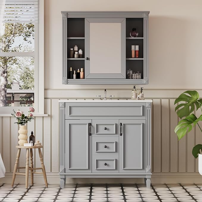 Merax 36" Bathroom Vanity with Sink, 36 inch Bathroom Vanity Storage Cabinet by Merax