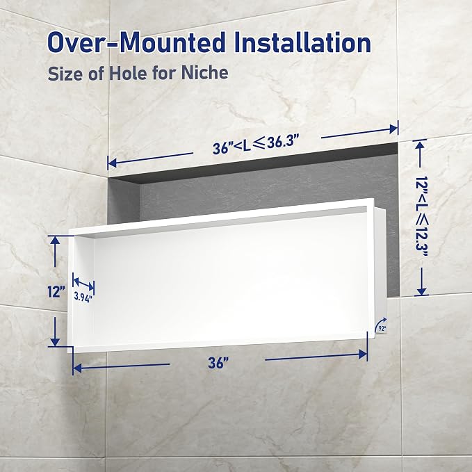 Stainless Steel Shower Niche 36" X 12" White No Tile Needed Niche Shower - Image 3