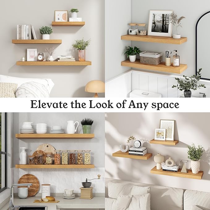 Floating Shelves for Wall, 9.3" Deep Wall Mounted Wood Shelves for Bathroom - Image 8