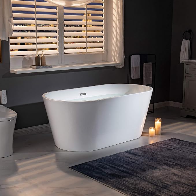 WOODBRIDGE 59" Acrylic Freestanding Bathtub Contemporary Soaking White Tub - Image 3