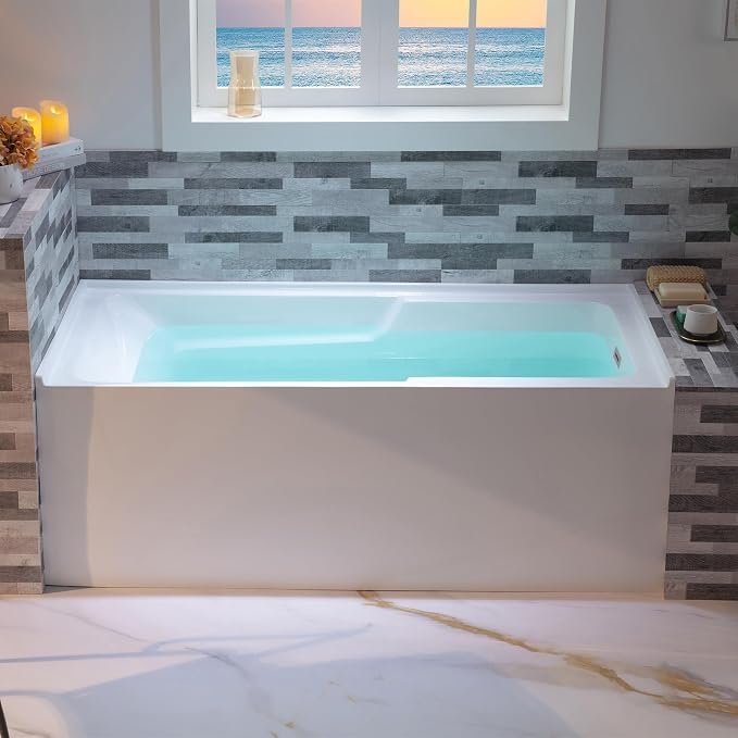WOODBRIDGE 54" Acrylic Rectangular Alcove Soaking Bathtub in White - Image 2
