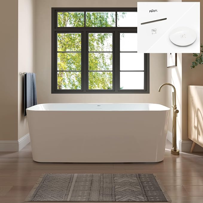 FerdY Maui 67" Acrylic Freestanding Bathtub, Contemporary Elegant Design by FerdY