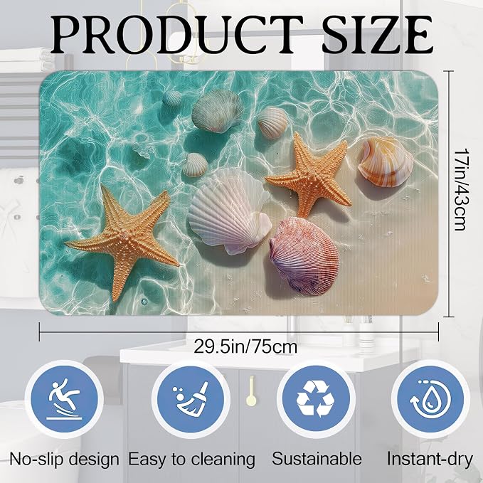 Elightvap Starfish Seashell on Beach Bathroom Mat Quick Drying Non Slip Bath - Image 2