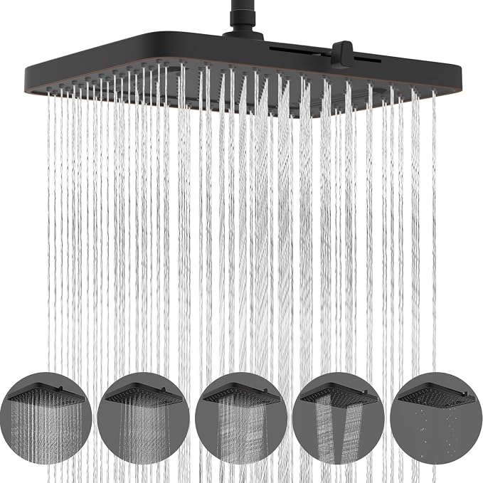 Hibbent 5 Spray Modes Shower Head, Large Rainfall Showerhead, High Flow by Hibbent