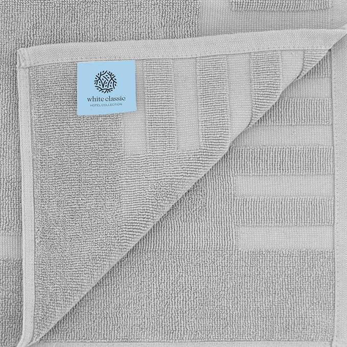 White Classic Luxury Bath Mat Floor Towel Set - Image 4
