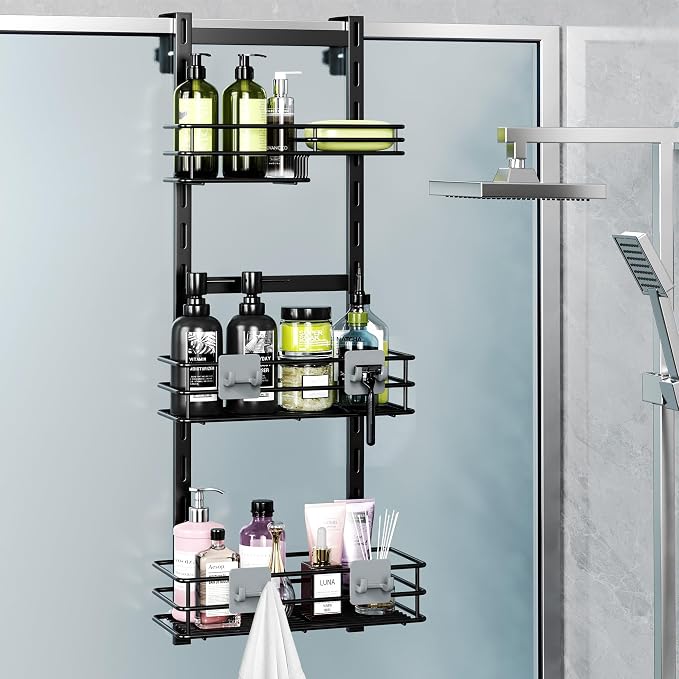 Orimade Over The Door Shower Caddy Adjustable 3 Tier Black, Bathroom Hanging by Orimade