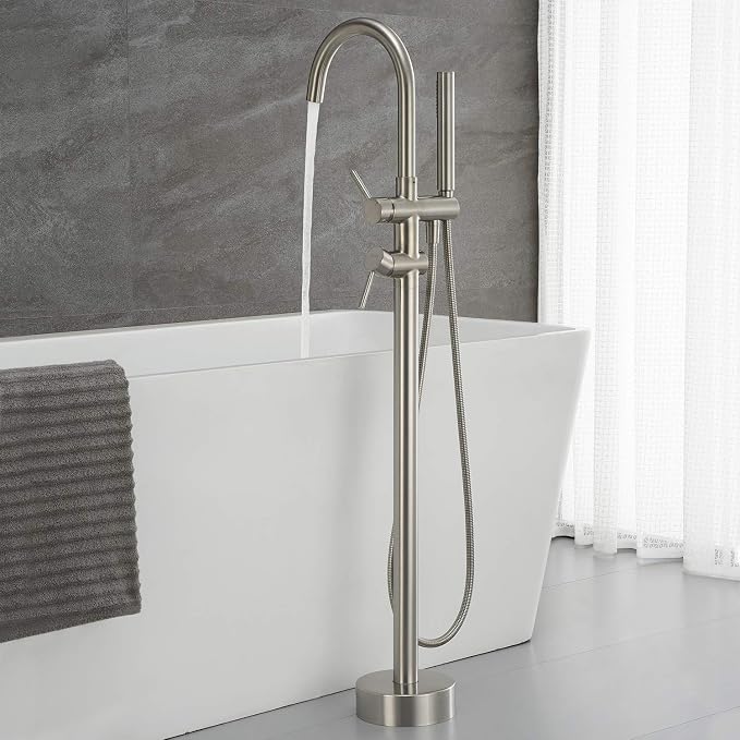 Freestanding Tub Filler Bathtub Faucet Brushed Nickel Floor Mounted Faucets - Image 3