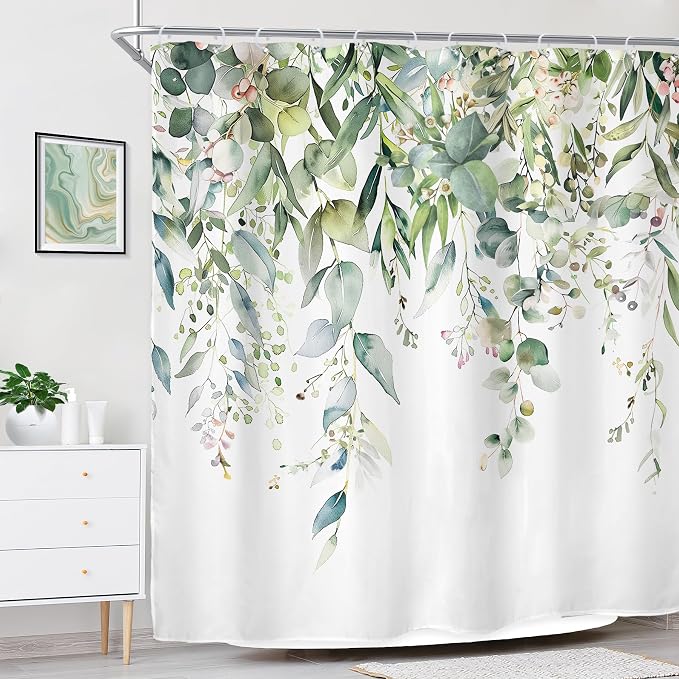 Riyidecor Green Eucalyptus Leaves Shower Curtain - Image 3