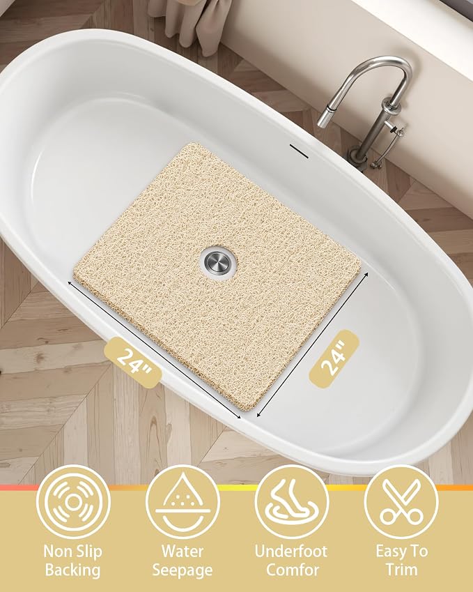 Beige Non Slip Square Shower Mat 24x24 Inch - Image 2