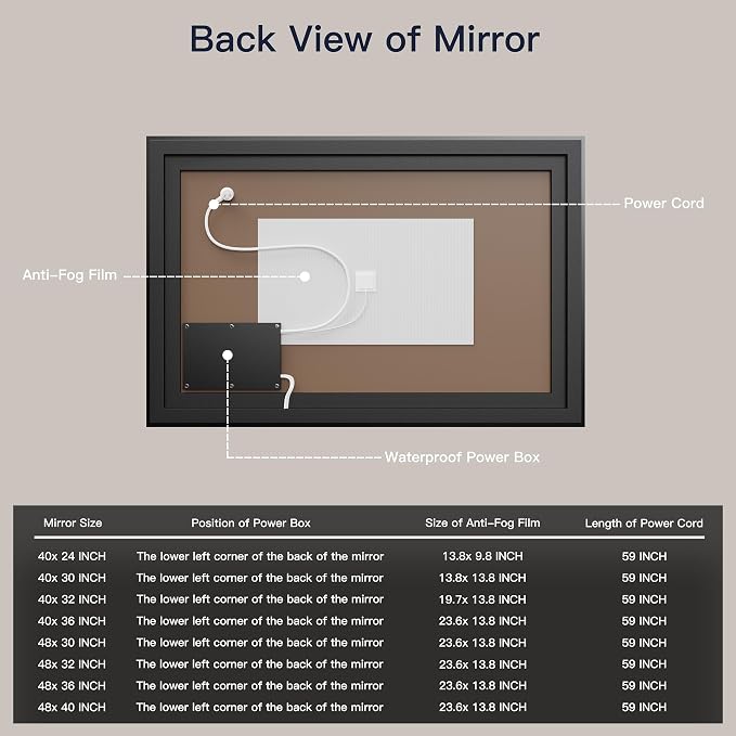 ISKM Framed LED Mirror for Bathroom 40"x32", Dimmable LED Bathroom Mirror - Image 6