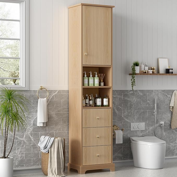 68" Fluted Tall Narrow Storage Cabinet - Image 3