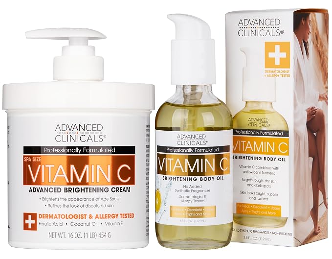 Advanced Clinicals Brightening Vitamin C Cream Moisturizer + Vitamin C Body Oil by AdvancedClinicals