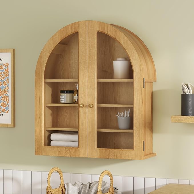 Large Arched Bathroom Wall Cabinet Modern Wooden Display Cabinet by MoomJiee