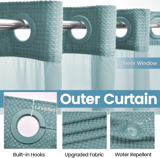 Teal Stall No Hook Shower Curtain - Image 5