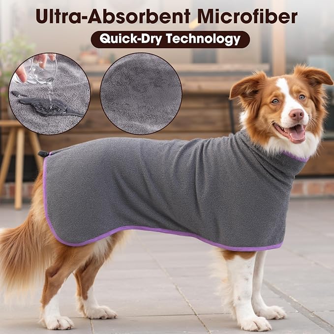 Microfibre Dog Bathrobe Towel Wrap Super Absorbent Dog Drying Coat Bath Robe - Image 4