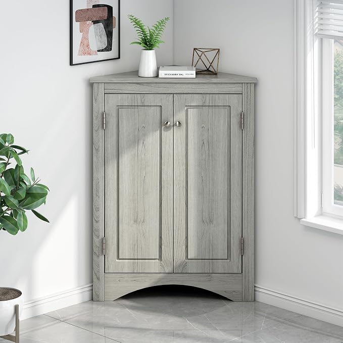 Corner Storage Cabinet with Adjustable Shelves, Triangle Bathroom & Kitchen by PRINKROOMY