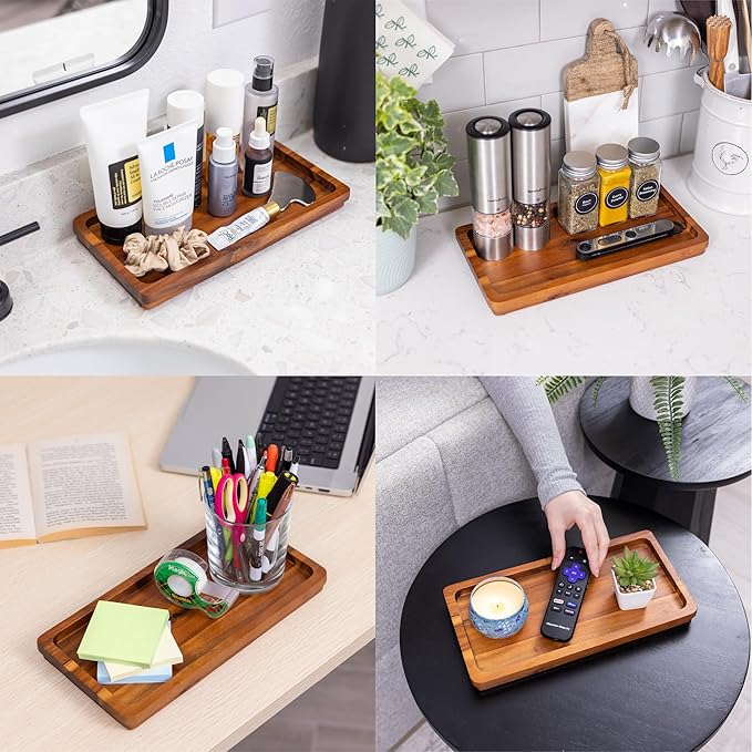 Bathroom Vanity Tray 11.8 x 5.9 inches of Natural Acacia Wood - Image 4