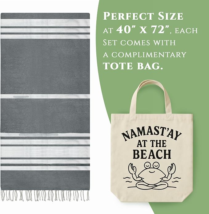 Turkish Cotton Beach Towel Pack of 6 & 1 Boho Tote Bag - Image 6