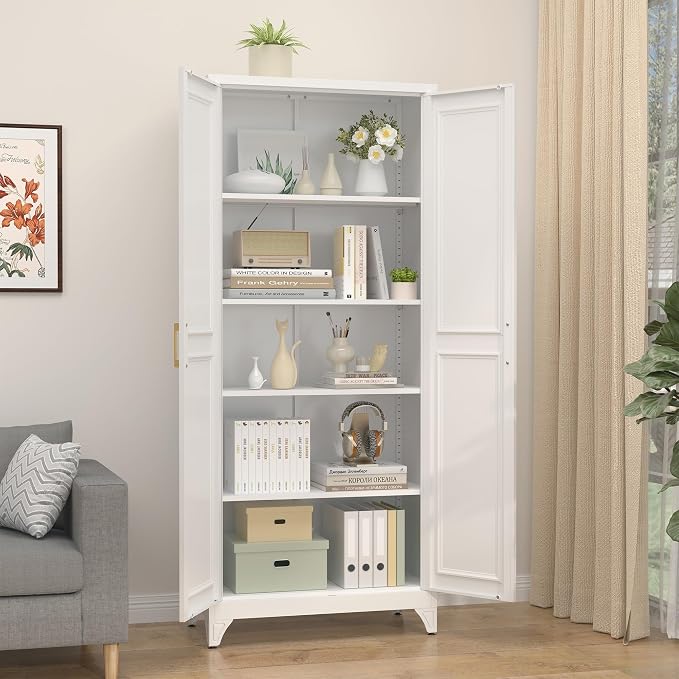 Kitchen Pantry Cabinet, 75”White Metal Storage Cabinets - Image 4