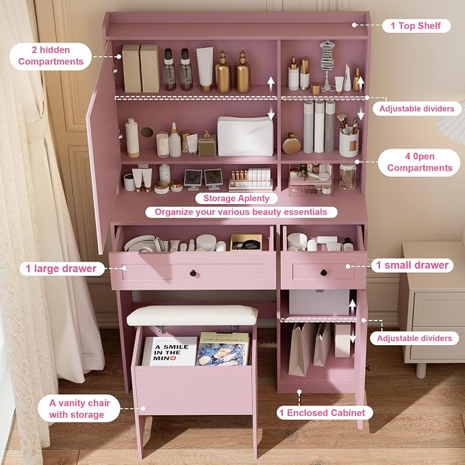 Vanity Table with Hidden Storage & LED Mirror - Image 3