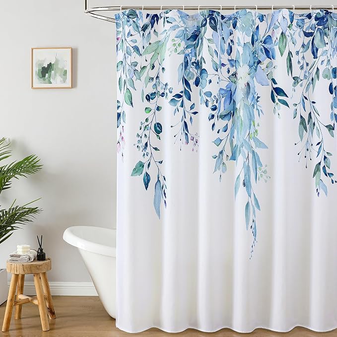 Colorful Star Blue Eucalyptus Waterproof Shower Curtain Set by Colorful+Star