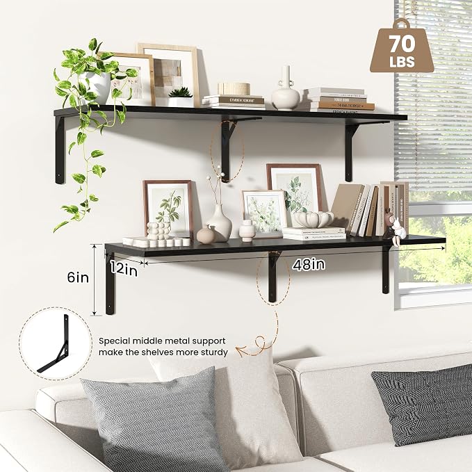 Fun Memories Floating Shelves for Wall, 12 Inch Deep Floating Shelves Set of 2 - Image 4