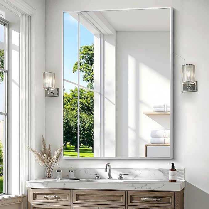 BONEWEI Silver Bathroom Mirror, 36x48 inch Wall Mirror - Image 2