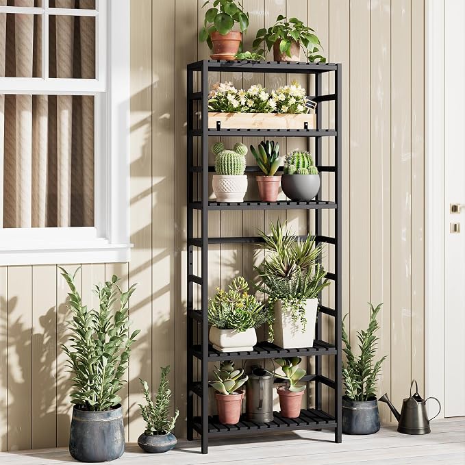 Bamjoy Bamboo Shelf, 6-Tier Bookshelf Adjustable Storage Shelves, Tall Shelving - Image 6