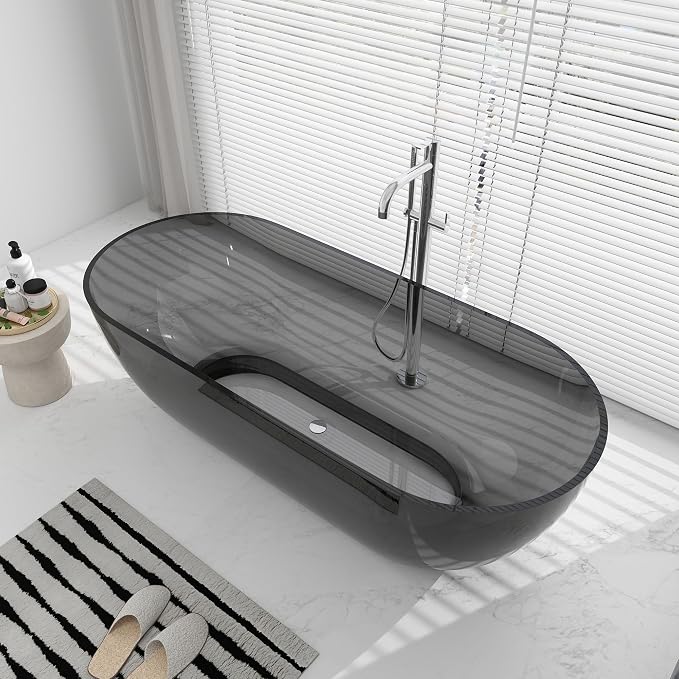 SJ STAR&JANE 69" Solid Surface Freestanding Bathtub Stone Resin Oval Soaking - Image 5