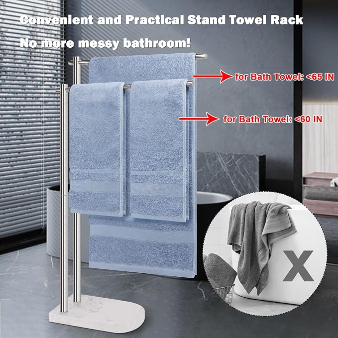 Livabber Standing Towel Rack, 304 Stainless Steel 2-Tier Towel Holder Stand - Image 4