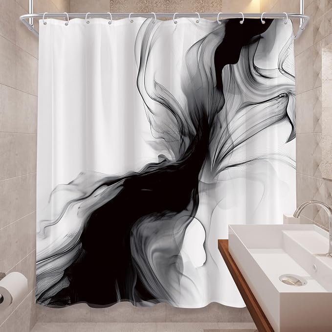 Cinbloo Black and White Shower Curtain 60Wx72H Abstract Bathroom Decor - Image 4