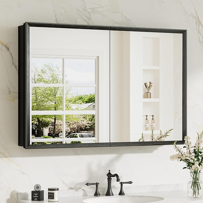 TokeShimi 36 x 24 Black Recessed Medicine Cabinets, Assembly Required, Bathroom by RefinedBathroomAccessories
