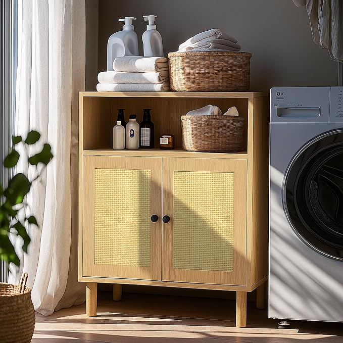 Rattan Small Coffee Bar Cabinet, Kitchen Storage Sideboad, Bathroom Corner - Image 7