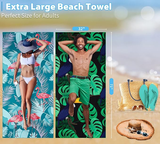 2 Pack Lightweight Thin Beach Towel Oversized 71"x32" Big Extra Large - Image 3