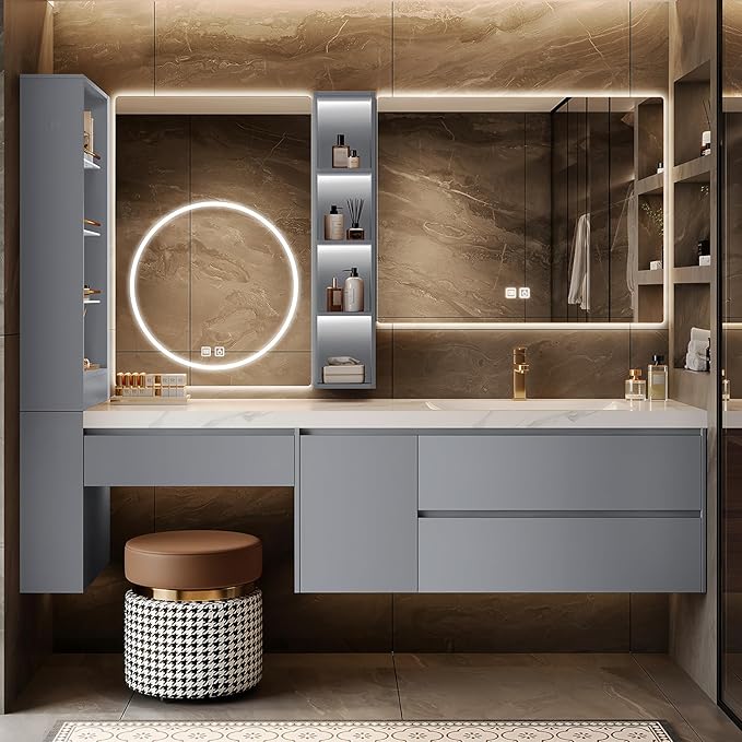 Floating Bathroom Vanity with Makeup Table, Single Sink Bathroom Vanity by LUTHXAY