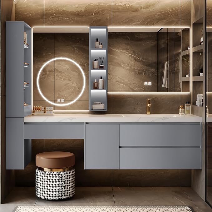 Floating Bathroom Vanity with Makeup Table, Single Sink Bathroom Vanity by LUTHXAY