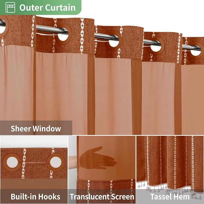 Boho Farmhouse No Hook Shower Curtain Set - Image 4