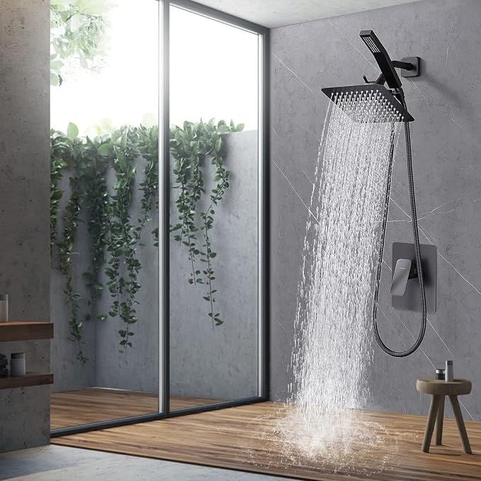 All Metal Shower Faucet Set, Dual Square Shower Head System - Image 2