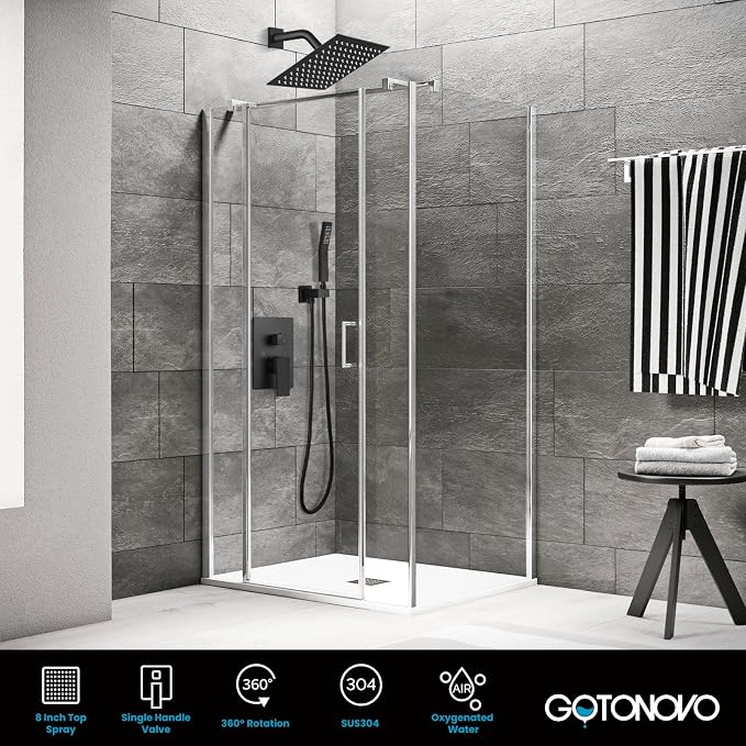 gotonovo Rainfall Bathroom Shower System Rain Shower Head and Handle Set Wall - Image 5