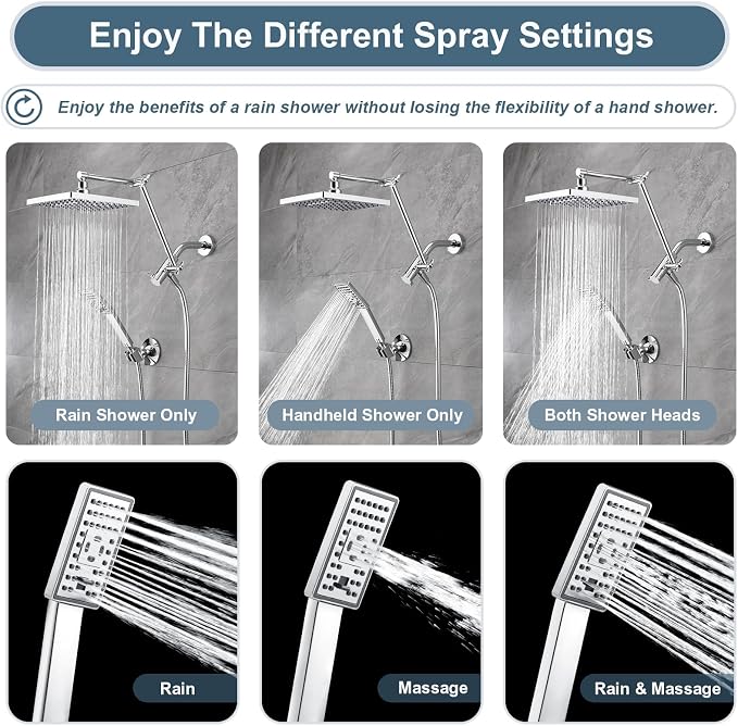 BRIGHT SHOWERS High Pressure Rain Shower Head Combo - Image 4
