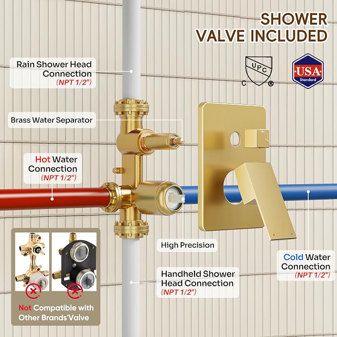Gold Shower System, Shower Faucet Set - Image 6