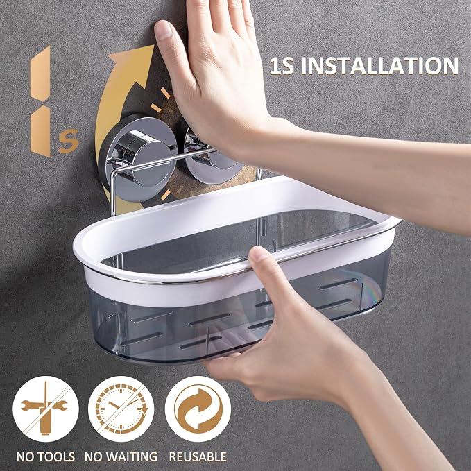 LEVERLOC Shower Caddy Suction Cup, Shower Organizer Removable Bathroom Shelf - Image 2