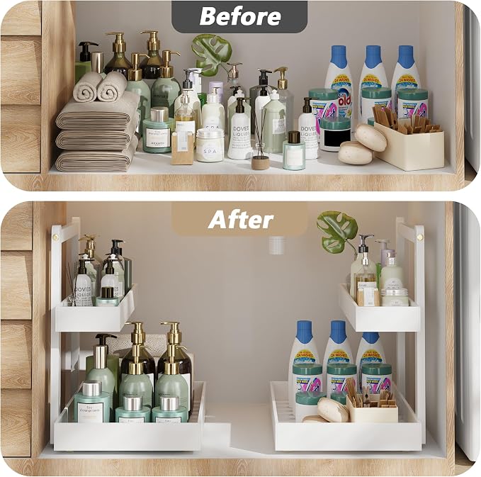 Bamboo Under Sink Organizer and Storage, 2 Tier Pull Out Cabinet Organizer - Image 4