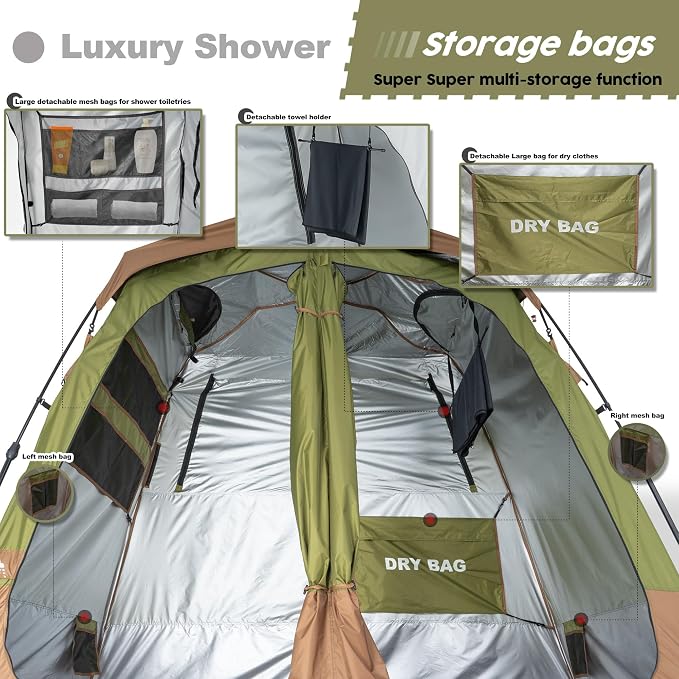 Camping Shower Tent Deluxe Changing Room Easy Set Up Privacy Shelter, Large - Image 4