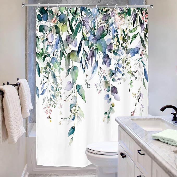 Riyidecor Extra Long Navy Eucalyptus Shower Curtain - Image 4