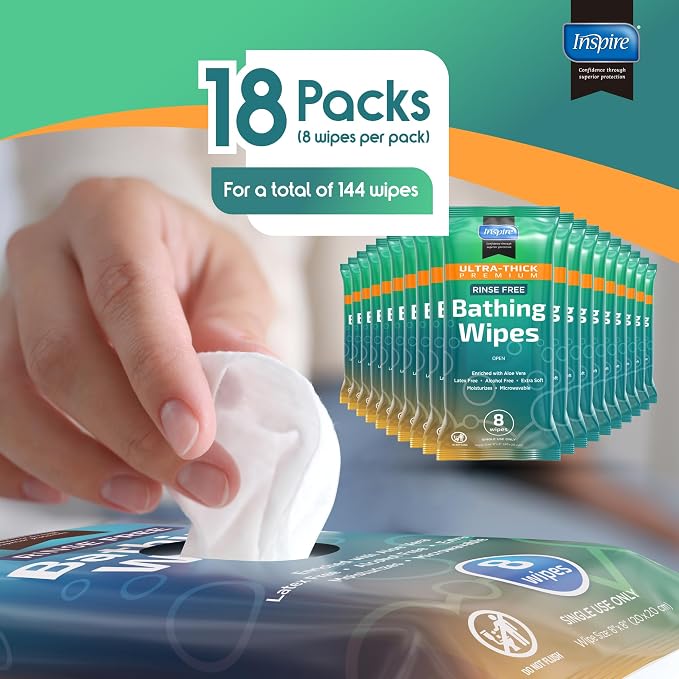 Inspire Ultra Thick Rinse Free Body Wipes, Bathing Wipes, Rinse Free Wet Wipes - Image 5